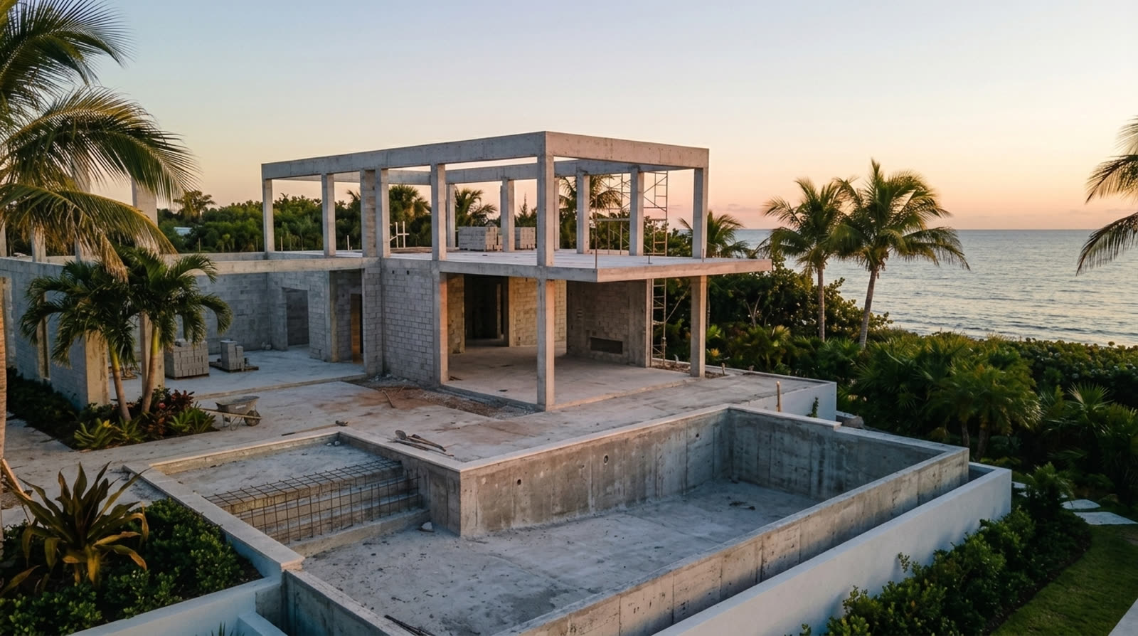 First-floor tie beam cast